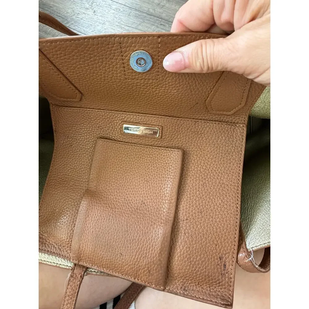 Tory Burch Perry Tote Bag Camel & Brown Pebbled Leather Shoulder Strap